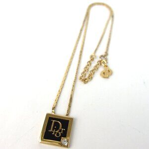Authentic Christian Dior Logo Beads Square Necklace metal [Used]
